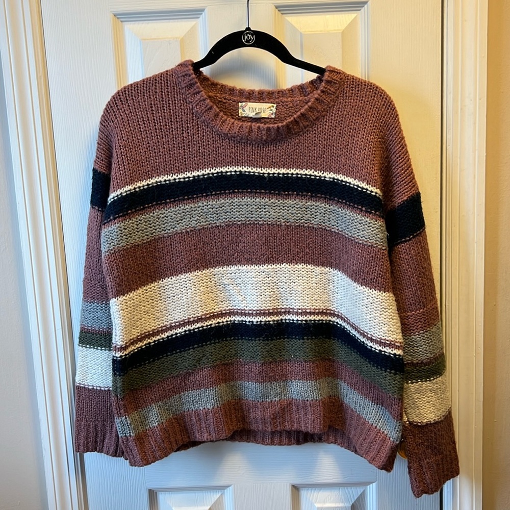 Pink Rose Multicolor Thick Sweater Size Large